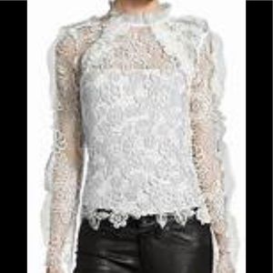 White lace self-portrait blouse with ruffle detail